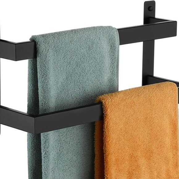 NEW Towel Bars Black Bath Towel Holders 16 Inches Bathroom 2-Tiers Ladder